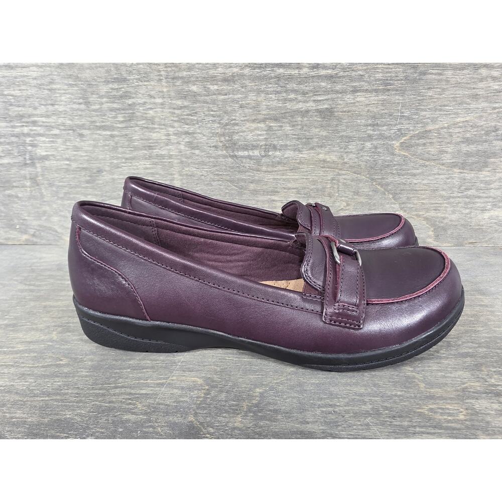 Clarks Cheyn Marie Burgundy Leather Loafers Cushion Soft Women’s 10